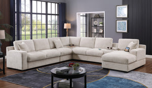 English Elm Chiara Chenille Sectional Sofa with Chaise Cupholders Usb Charging Ports Living Room Beige B2749S00237