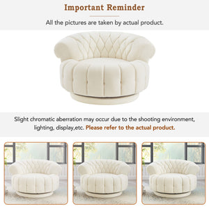 English Elm Swivel Barrel Accent Chair Chenille Tufted Round Club Seat for Living Room Lounge Beige N719S002280A