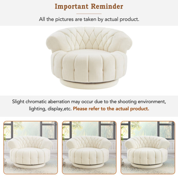 English Elm Swivel Barrel Accent Chair Chenille Tufted Round Club Seat for Living Room Lounge Beige N719S002280A