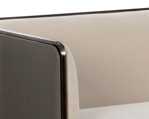 Sunpan SIERRA Sofa - Contemporary Meg Taupe & Textured Porcini Faux Leather with Bronze Frame Elegance 108050