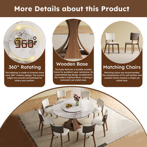 English Elm 59-Inch Modern Sintered Stone Dining Table Set With Rotating Turntable & 8 Chairs For Stylish Gatherings W509S00132