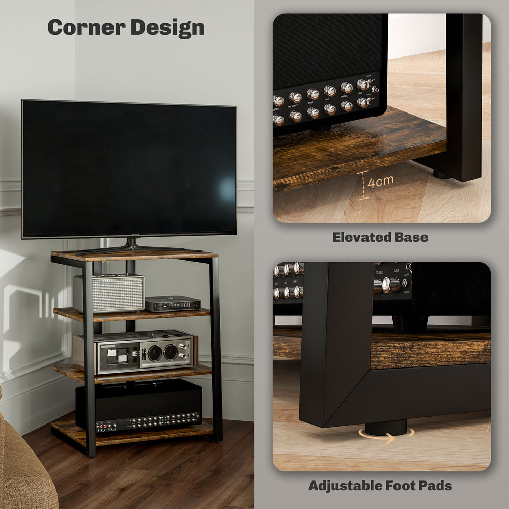 English Elm HOMCOM Compact TV Stand with Adjustable Shelves, Cable Management & Steel Frame for Small Rooms Rustic Brown W2225P229468