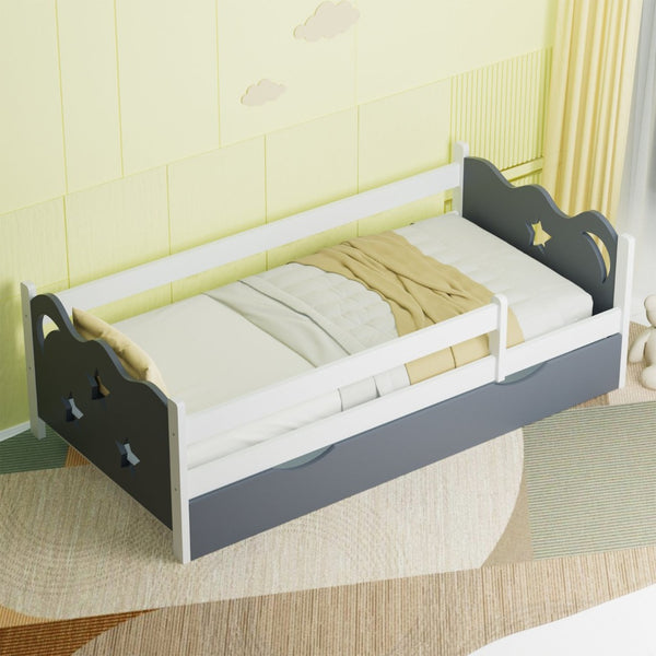 English Elm Kid's Twin Bed Frame Bamboo Mdf Build Star Moon Cutouts White Finish Toddler Bedroom W2992S00005