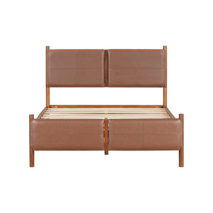 English Elm Christopher Knight Home® - Queen Upholstered Leather Headboard Bed Frame with Solid Wood Slats, Mid-Century Modern Support, No Box Spring Needed Brown N758D928485N