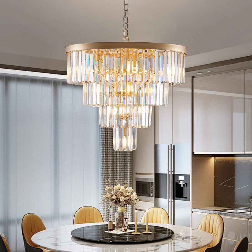 English Elm 24" Modern Crystal Chandelier 4-Tier K9 Crystals French Gold Ceiling Light for Dining Room W2312P368687