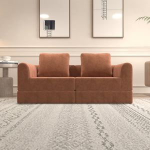 English Elm Convertible Folding Sofa Bed Brick Red Corduroy, Space-Saving Memory Foam Sleeper Couch for Small Spaces W1960S00011