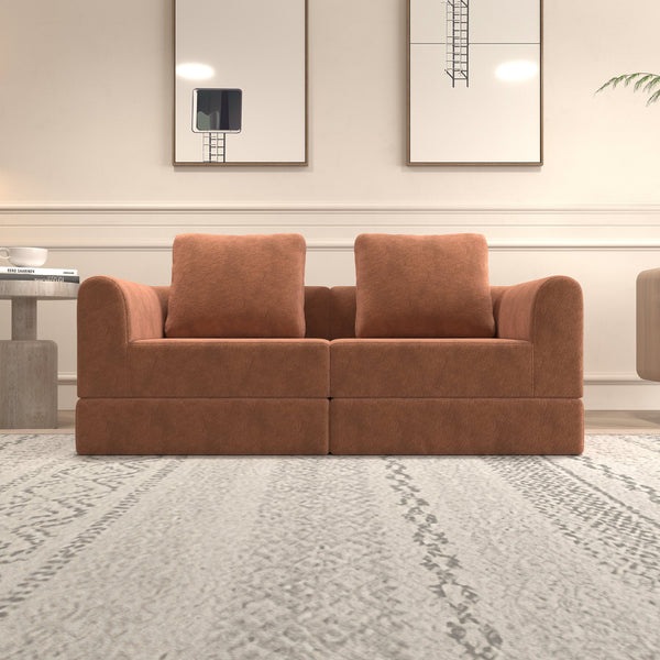 English Elm Convertible Folding Sofa Bed Brick Red Corduroy, Space-Saving Memory Foam Sleeper Couch for Small Spaces W1960S00011