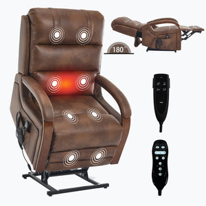 English Elm Power Lift Recliner with Dual Motor Heat Massage Leatheraire and Wood Armrests W1803S00078