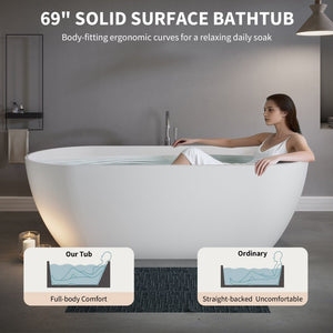 English Elm 69" Stone Resin Freestanding Soaking Tub Matte Finish Spa Grade Ergonomic Bath W1920P410086