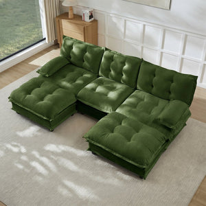 English Elm 107" U Shaped Chenille Sectional Cloud Sofa with Ottomans Deep Seat Modular Living Room Green W714S01730
