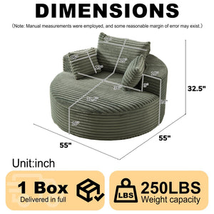 English Elm 55'l Chenille Round Sleeper Chair Fluffy Sculptural Seat for Living Room or Bedroom Green W834P401585