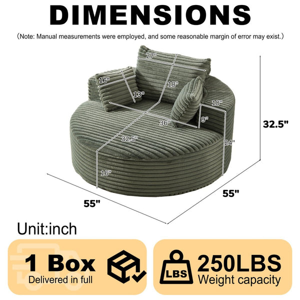 English Elm 55'l Chenille Round Sleeper Chair Fluffy Sculptural Seat for Living Room or Bedroom Green W834P401585
