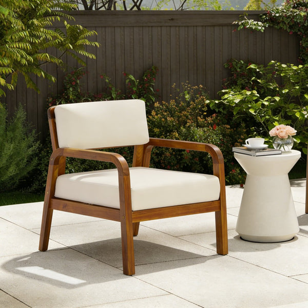English Elm Outdoor Solid Acacia Wood Patio Armchair Teak Finish Slat Back Poolside Lounge N768P382498T