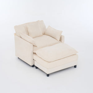 English Elm 39.4" Chenille Club Chair with Ottoman Solid Wood Frame for Living Room or Bedroom Beige W3244P392643