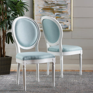 English Elm Christopher Knight Home® - Kd Dining Chair Set Of 2 - Elegant French Country Upholstered Chairs With Fluted Legs & Aqua Fabric 60352.00LBL