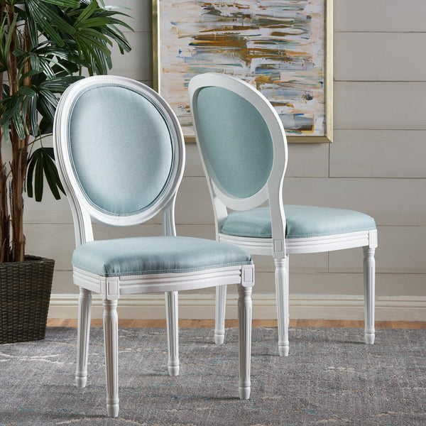 English Elm Christopher Knight Home® - Kd Dining Chair Set Of 2 - Elegant French Country Upholstered Chairs With Fluted Legs & Aqua Fabric 60352.00LBL