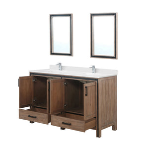 English Elm Rustic Barnwood Double Bath Vanity 60" W with White Quartz Top, Soft-Close Storage & 22" Mirrors B2731S00912