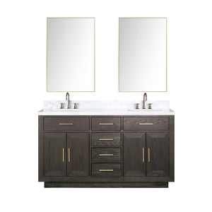 English Elm Brown Oak Double Bath Vanity With Carrara Marble Top & Chrome Faucets - Elegant Storage Solution B2731S01793