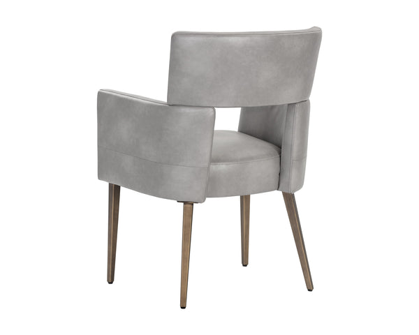 Sunpan Amerie Contemporary Dining Armchair with Unique Cutout Design and Antique Brass Legs for Modern Spaces Bravo Metal