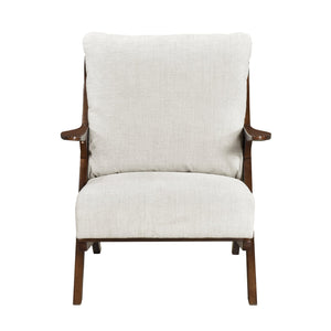 English Elm Mid-Century modern accent chair with solid rubberwood frame, chenille upholstery, plush seat comfort Beige,Brown 45 L x 25.5 W x 14.5 H B011P347866