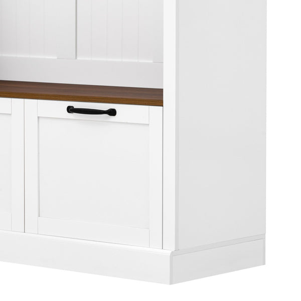 English Elm 3-in-1 Entryway Hall Tree with Cabinet Hooks Bench Drawers and Adjustable Shelving White SJ000160AAK