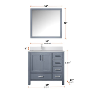 English Elm Dark Grey Bath Vanity Set With Cultured Marble Countertop, Chrome Faucet & Stylish 34" Mirror B2731S01330