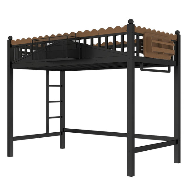 English Elm Twin Kids Platform Bed with Trundle Staircase Bookshelf and Rounded Safety Rails W1580S00380