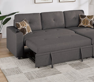 English Elm Ash Convertible Sectional Sofa with Pull-Out Bed, Reversible Storage Chaise, Cupholders, Tufted Elegance B011S01021