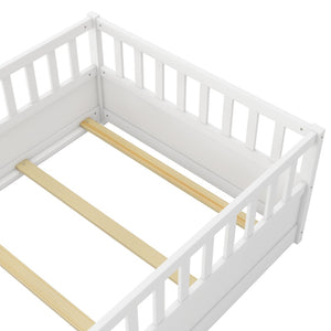 English Elm Twin Montessori Floor Bed Frame - Safe, Stylish Design With High Security Barrier & Support Slats W1858P164938-GIGA