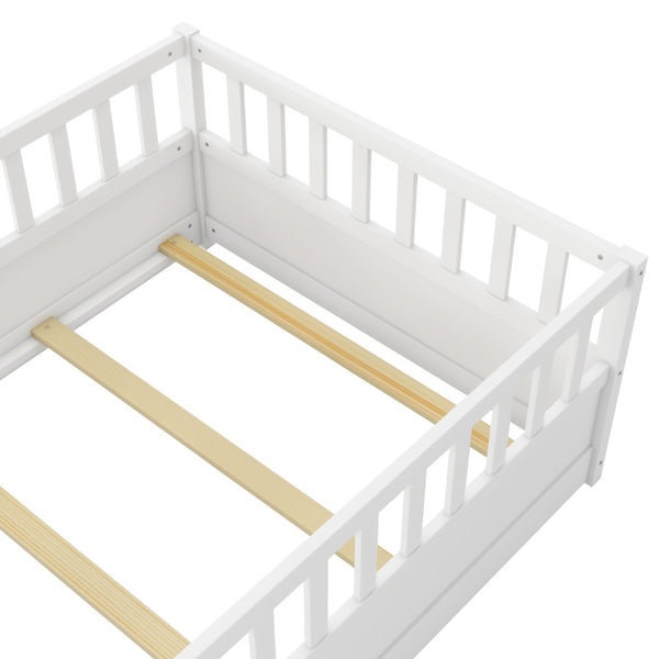 English Elm Twin Montessori Floor Bed Frame - Safe, Stylish Design With High Security Barrier & Support Slats W1858P164938-GIGA