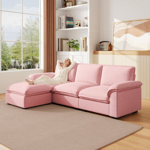 English Elm Cloud Sectional Sofa with Movable Chaise Soft Chenille Upholstery for Modern Living Rooms Pink W1359S00063