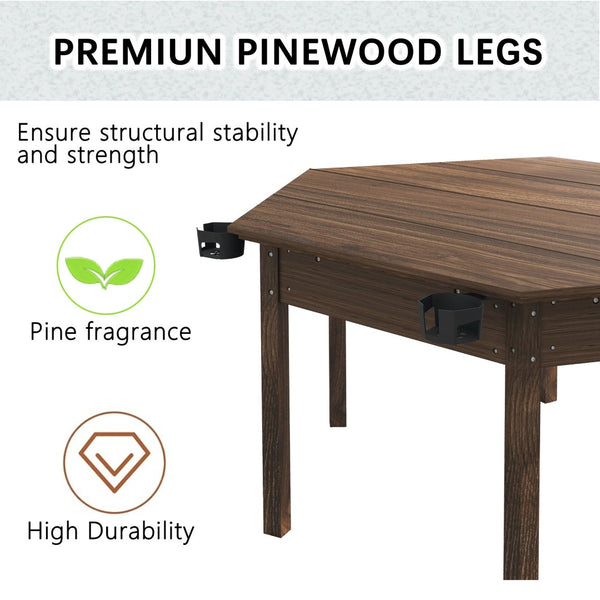 English Elm Board Game Table Hexagonal Dining Surface Removable Top Solid Pine Legs Seats Six W1120S00003