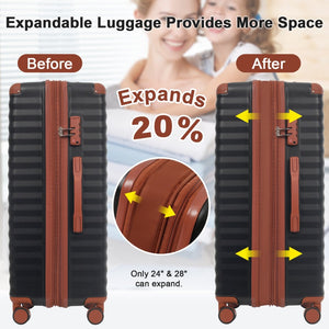English Elm Luggage 5 Piece Abs Hardshell Travel Set with Usb Port Spinner Wheels and Tsa Lock Black Brown N732P265290B