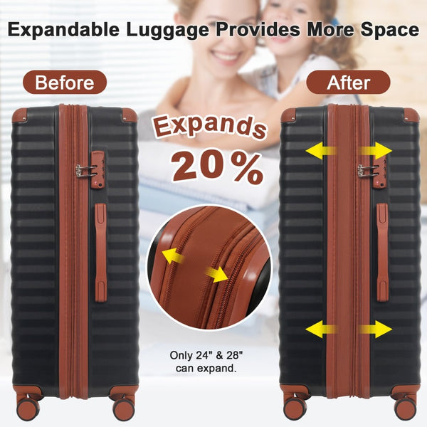 English Elm Luggage 5 Piece Abs Hardshell Travel Set with Usb Port Spinner Wheels and Tsa Lock Black Brown N732P265290B