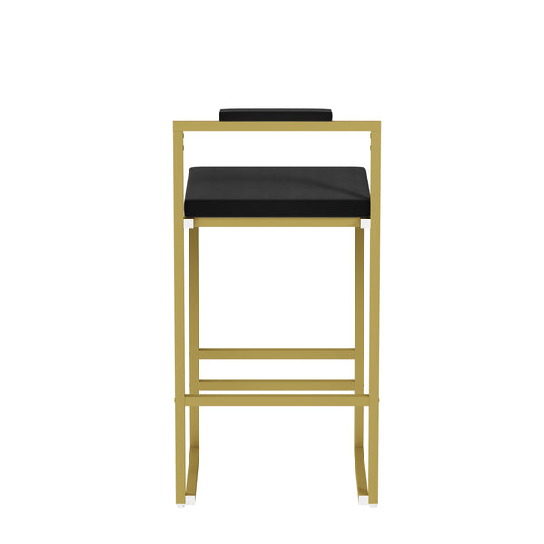 English Elm Modern Velvet Counter Height Bar Stools Set Of 2 - Stylish Gold & Black Upholstered Dining Chairs W1757P310419