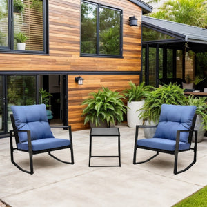 English Elm 3 Piece Outdoor Rocking Bistro Set Pe Wicker Steel Frame with Weather Resistant Cushions W2071P201034