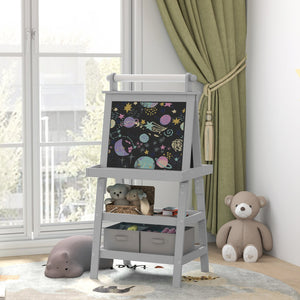 English Elm Qaba Double-Sided Kids Easel with Paper Roll, Magnetic Whiteboard & Chalkboard, Storage Tray Fun Gray W2225P229712