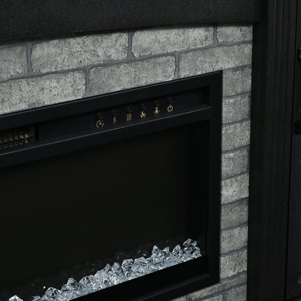 English Elm On-trend Farmhouse Electric Fireplace Console Walnut Veneer Media Cabinet for Living Room Black N721S000069B