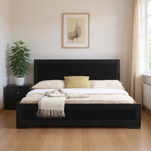 HomeRoots Moma Modern Wooden Platform Bed with Nightstand – Sleek Design, Durable Construction & Storage Solution Black Twin 467541
