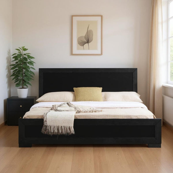 HomeRoots Moma Modern Wooden Platform Bed with Nightstand – Sleek Design, Durable Construction & Storage Solution Black Twin 467541