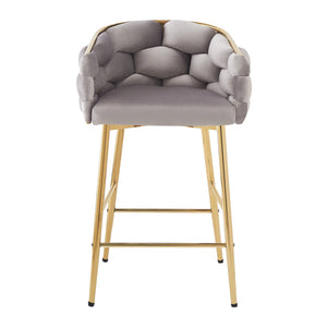 English Elm Christopher Knight Home® - 28'' Velvet Counter Stools Set of 2 with Gold Iron Frame, Plush Back & Footrest for Kitchen Grey N780P199861G