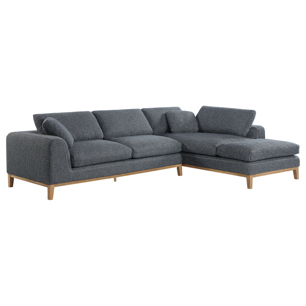English Elm Harlan Mid-Century Grey L-Shape Sectional Sofa with Wooden Platform Base, Plush Upholstery & Pillows B062S01154