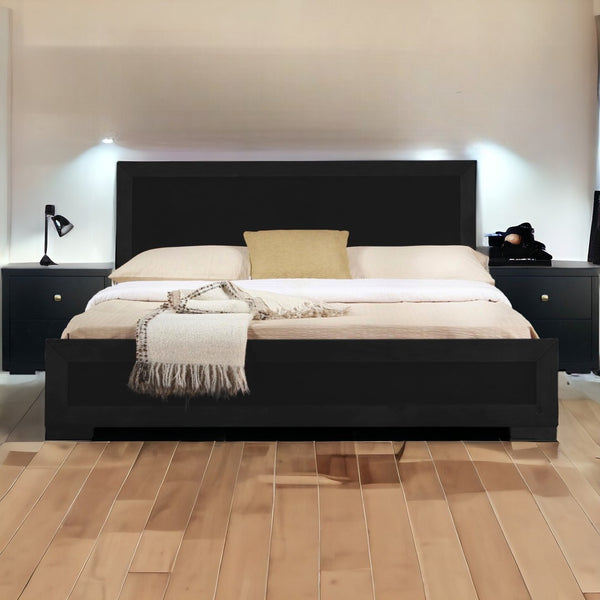 HomeRoots Moma Modern Wooden Platform Bed with Nightstand – Sleek Design, Durable Construction & Storage Solution Black Queen 467600