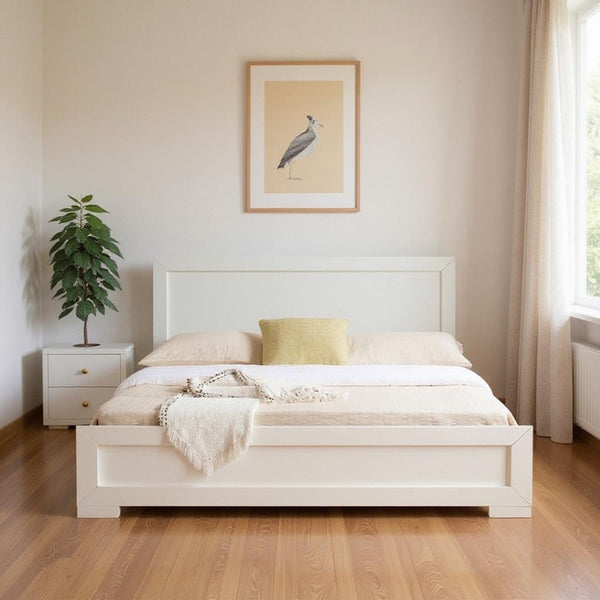 HomeRoots Moma Modern Wooden Platform Bed with Nightstand – Sleek Design, Durable Construction & Storage Solution White Twin 467628