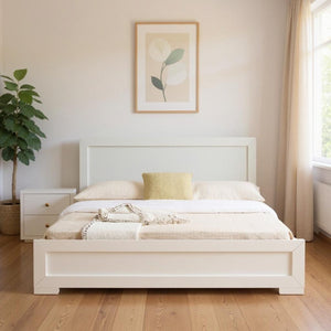 HomeRoots Moma Modern Wooden Platform Bed with Nightstand – Sleek Design, Durable Construction & Storage Solution White Twin 467628