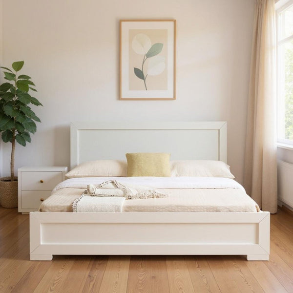 HomeRoots Moma Modern Wooden Platform Bed with Nightstand – Sleek Design, Durable Construction & Storage Solution White Twin 467628