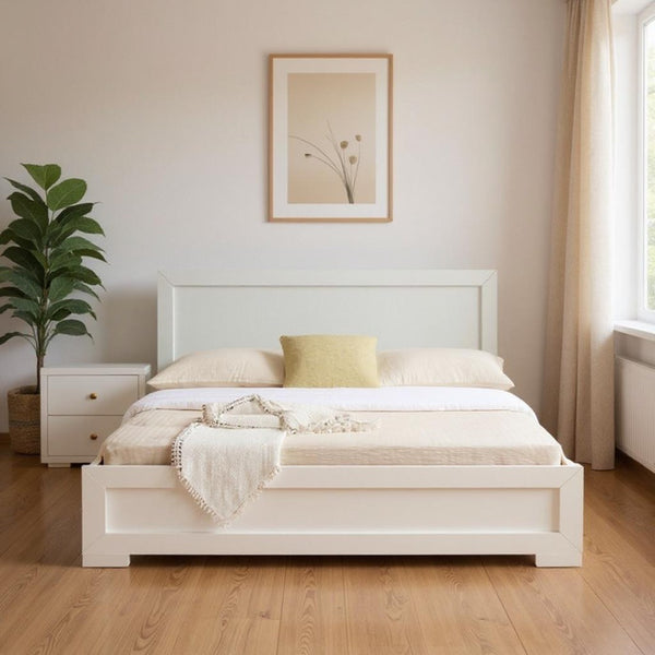 HomeRoots Moma Modern Wooden Platform Bed with Nightstand – Sleek Design, Durable Construction & Storage Solution White Twin 467628
