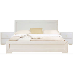 Homeroots Moma White Wood Platform Queen Bed With Two Nightstands White Wood 467650