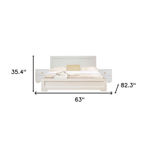 Homeroots Moma White Wood Platform Queen Bed With Two Nightstands White Wood 467650