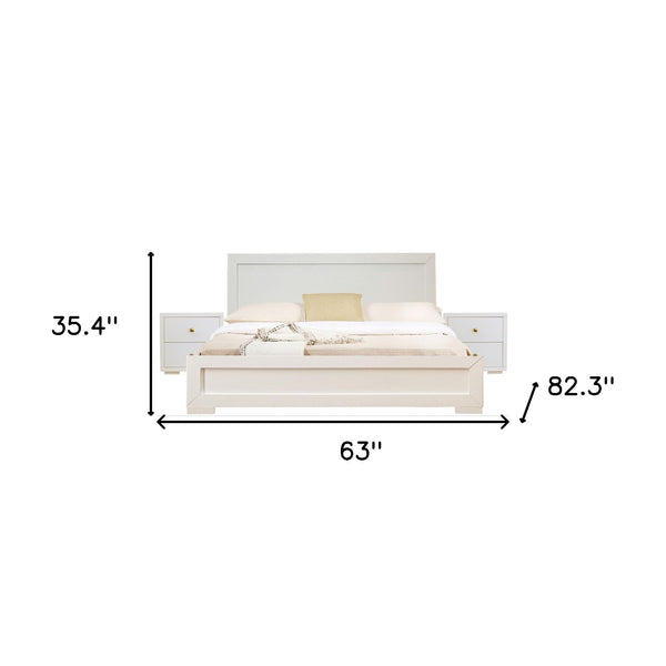 Homeroots Moma White Wood Platform Queen Bed With Two Nightstands White Wood 467650